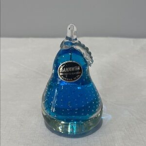 Kanawha Art Glass Blue Bubble Fruit Pear Paperweight Dunbar WV USA Vintage
